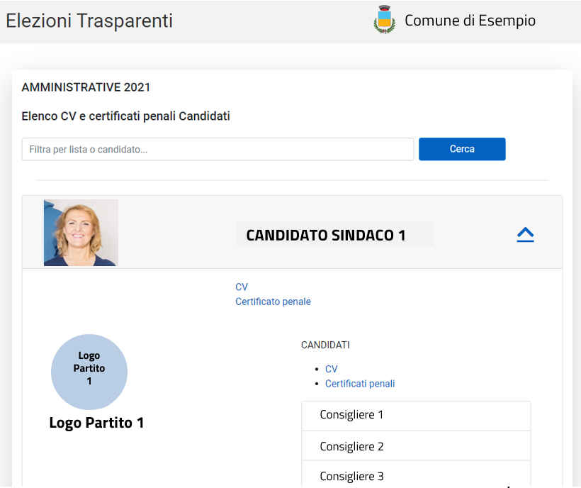 La sezione Elezioni trasparenti generata da Eleweb